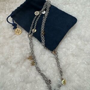 Tory Burch Dual-Tone Logo Rosary Necklace
